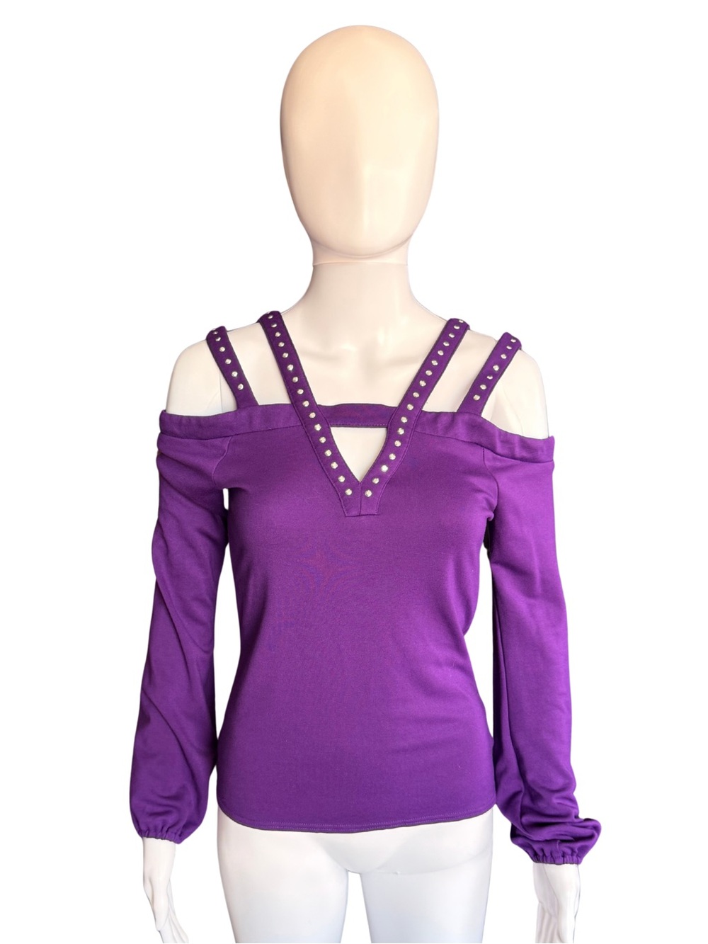 Vintage Y2K XOXO Cold Shoulder Studded Strap Purple Top
